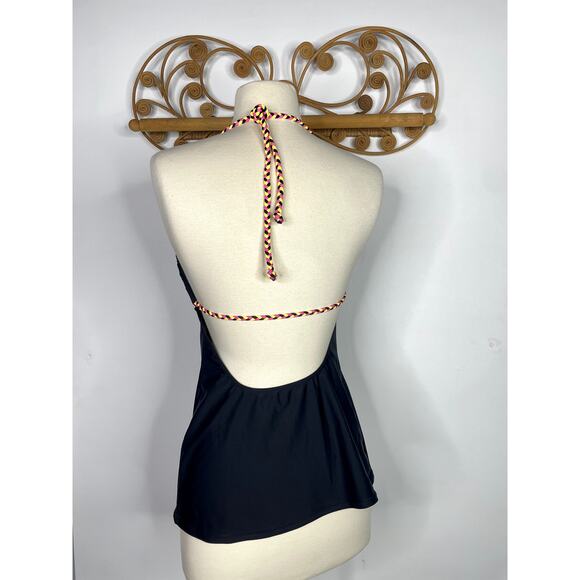 NEW Y2k hibiscus halter swim top Black M - Picture 6 of 6